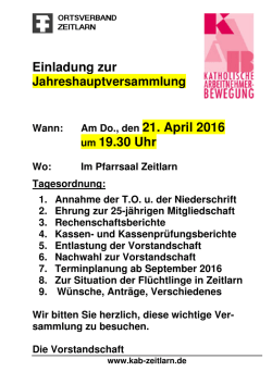 Einladung zur um 19.30 Uhr