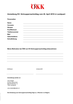 Anmeldung KV- Schnuppernachmittag vom 20. April 2016 in