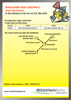 Haltausf&auml;lle K&ouml;ln S&uuml;d/West