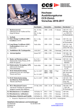 Hochsee- Ausbildungskurse CCS Zürich Vorschau 2016-2017