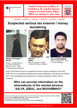 Suspected serious tax evasion / money laundering