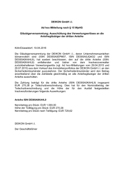 DEIKON GmbH i.I. Ad hoc-Mitteilung nach § 15 WpHG