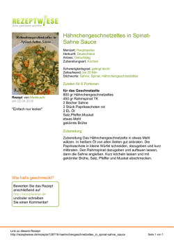 H&auml;hnchengeschnetzeltes in Spinat- Sahne Sauce