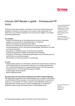 Inhouse SAP-Berater Logistik &ndash; Schwerpunkt PP (m/w)