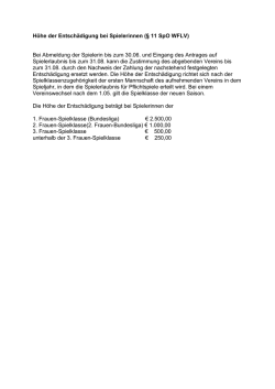 H&ouml;he der Entsch&auml;digung bei Spielerinnen (&sect; 11 SpO WFLV) Bei