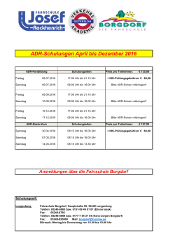 ADR-Schulungen April bis Dezember 2016