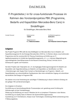 IT-Projektleiter/-in f&uuml;r cross-funktionale Prozesse im