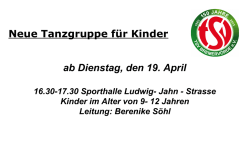 Neue Tanzgruppe für Kinder ab Dienstag, den 19. April