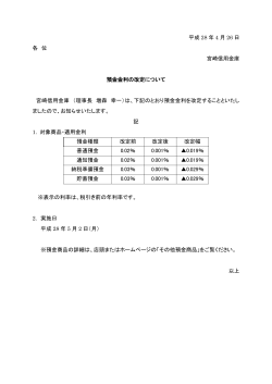 平成 28 年 4 月 26 日 各 位 宮崎信用金庫 預金金利の改定について
