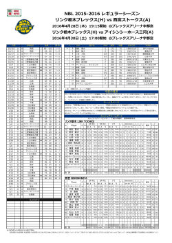 NBL 2015-2016 レギュラーシーズン リンク栃木ブレックス(H) vs 西宮