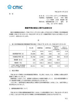 業績予想の修正に関するお知らせ