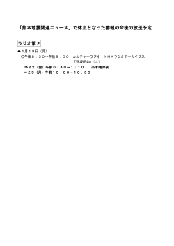 4月18日熊本の地震関連ニュースでお休みした番組の放送予定はコチラ
