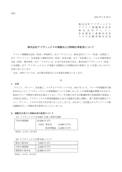 株式会社アドヴィックスの増資および持株比率変更について