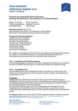 Protokoll Verbandstag 2016 - Chorverband Johannes Kepler eV