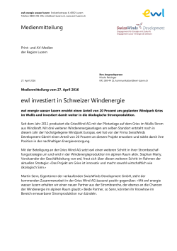 ewl investiert in Schweizer Windenergie