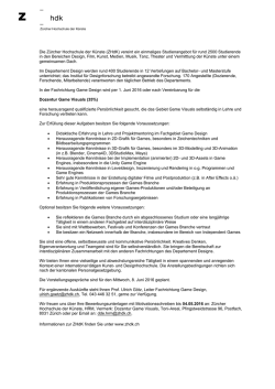 Dozentur Game Visuals - Z&uuml;rcher Hochschule der K&uuml;nste