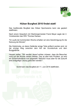 Hülser Burgfest 2016 findet statt!