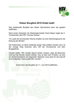 H&uuml;lser Burgfest 2016 findet statt!