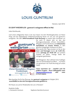 ES GEHT WIEDER LOS - guntrum`s weingarten öffnet im Mai