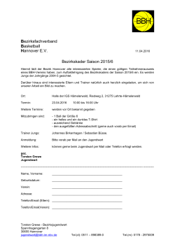 Einladung BBH-Kader - Bezirksfachverband Basketball