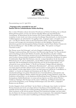 Liebhabertheater Schloss Kochberg Pressemitteilung vom 25. April