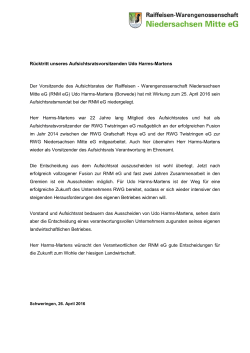 Rücktritt unseres Aufsichtsratsvorsitzenden Udo - rwg