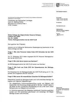 „Beitragsschuldner bei der AOK PLUS“ (Drucksache 6/4690)