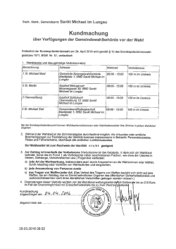 Verfügung der Gemeindwahlbehörde vor der Wahl