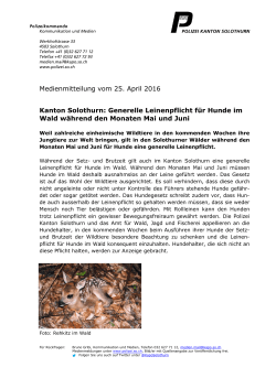 Medienmitteilung vom 25. April 2016 Kanton Solothurn