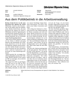 Aus dem Politikbetrieb in die Arbeitsverwaltung