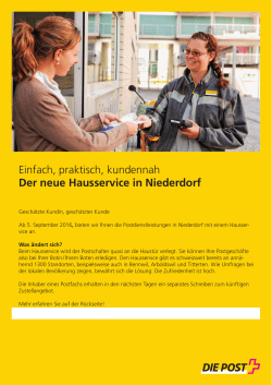 Hausservice ab 05. September 2016 in Niederdorf