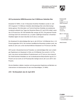 IT.NRW 2015 produzierten NRW-Brauereien fast 18 Millionen