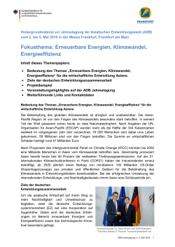 Fokusthema: Erneuerbare Energien, Klimawandel, Energieeffizienz