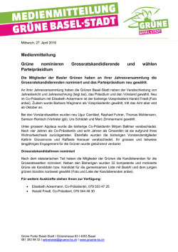 Gr&uuml;ne nominieren Grossratskandidierende und w&auml;hlen