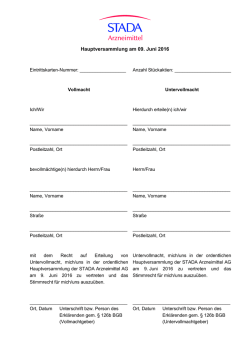 Hauptversammlung am 09. Juni 2016
