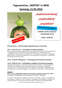 Tagesseminar „IMPFEN“ in NRW Samstag, 21.05.2016