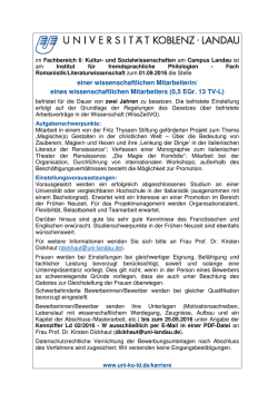 eines wissenschaftlichen Mitarbeiters (0,5 EGr. 13 TV-L)
