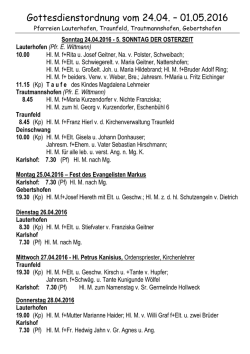 Gottesdienstordnung vom 24.04. &ndash; 01.05.2016