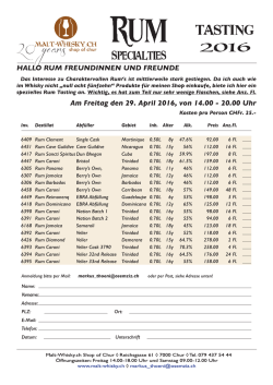 Rum Tasting am Freitag 29. April 2016 von 14.00