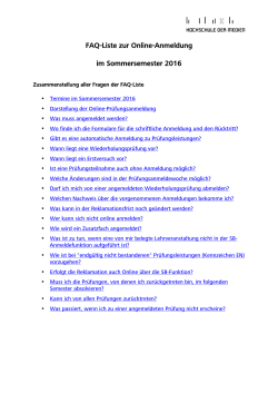 FAQ-Liste zur Online-Anmeldung im Sommersemester 2016