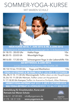 Neue Yoga-Kurse ab Di 7. & Mi 8.Juni 2016