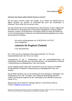 Lehrer/in f&uuml;r Englisch (Teilzeit)