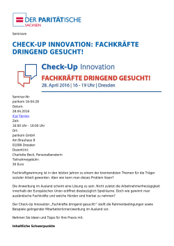 Check-Up Innovation: FACHKRÄFTE DRINGEND GESUCHT!