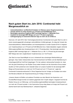 Nach gutem Start ins Jahr 2016: Continental hebt Margenausblick