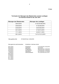 Terminplan der Sitzungen des Landtags sowie des Ältestenrats für