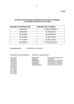 Terminplan der Sitzungen des Landtags sowie des Ältestenrats für