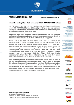 Sponsoring: Reiseanbieter bleibt VfL Bochum treu