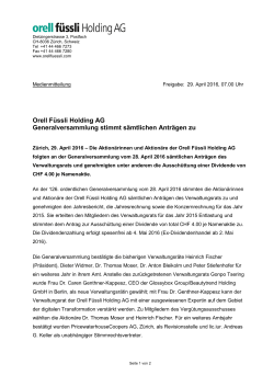 Orell Füssli Holding AG Generalversammlung stimmt sämtlichen