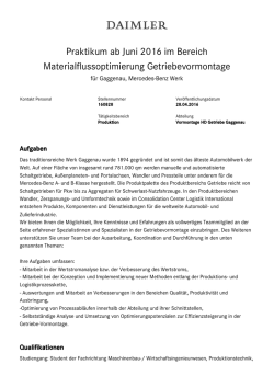 Praktikum ab Juni 2016 im Bereich Materialflussoptimierung
