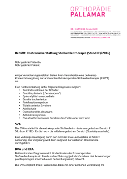 Betrifft: Kostenrückerstattung Stoßwellentherapie (Stand 03/2016